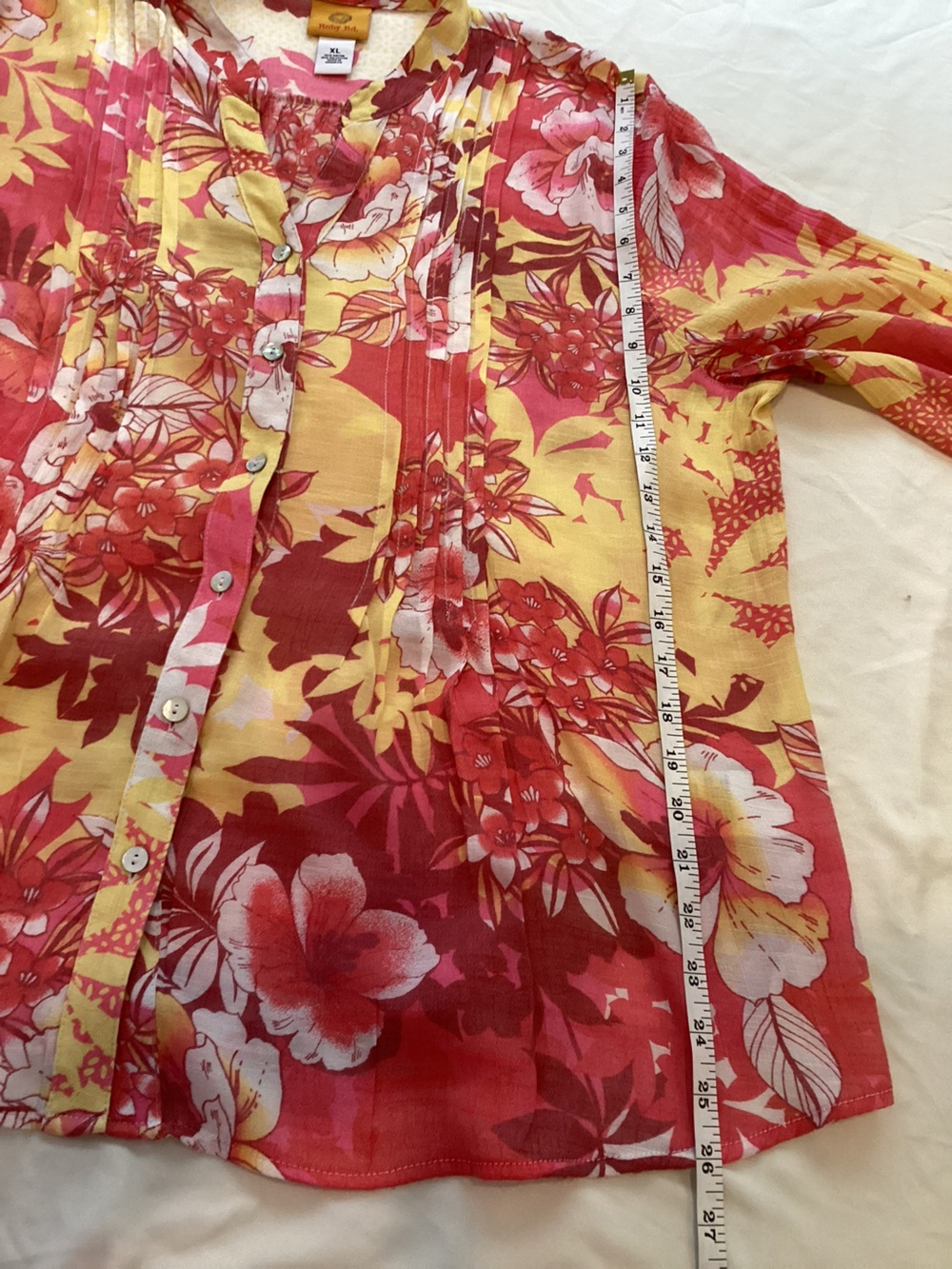 Ruby Rd. Yellow & Coral Floral Pintuck Button-Front Blouse - Picture 5 of 6
